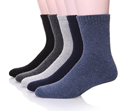ProEtrade Men Comfort Wool Super Thick Winter Socks - 5 Pairs Warm Crew Socks