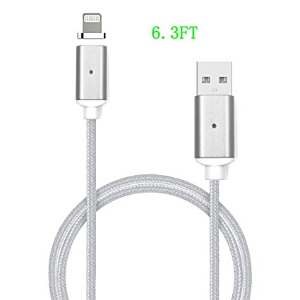 iPhone Magnetic Lightning Cable and Data Transmission Cable with LED Indicating Light, 6.3ft 8Pin Charge USB Lightning Cable (silver(6.3 feet))