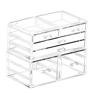 Clear Acrylic Countertop Stackable 6 Drawers Bathroom Cabinet Organizer Organizing Bins For Cosmetics Organizer Jewelry Hair Accessories Nail Polish Make up Marker Pen