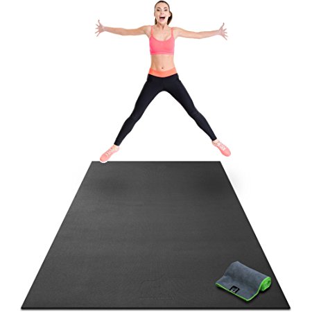 Premium Extra Large Exercise Mat - 8' x 4' x 1/4" Ultra Durable, Non-Slip, Workout Mats for Home Gym Flooring - Plyo, Jump, Cardio Mat - Use With or Without Shoes (96" Long x 48" Wide x 6mm Thick)