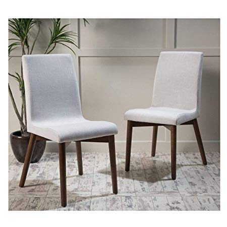 Christopher Knight Home Orrin Mid-Century Fabric Dining Chair Walnut Finish (Set of 2)