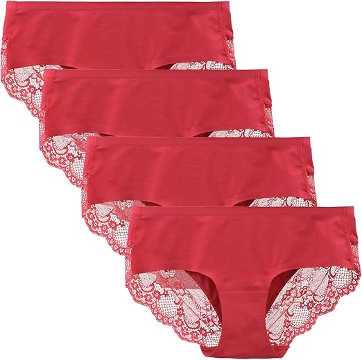 Women's 4 Pack Cotton Lace Coverage Seamless Brief Panty Underwear