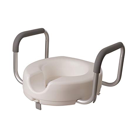 DMI Elevated Raised Locking Toilet Seat with Armrests for Round Toilets, White