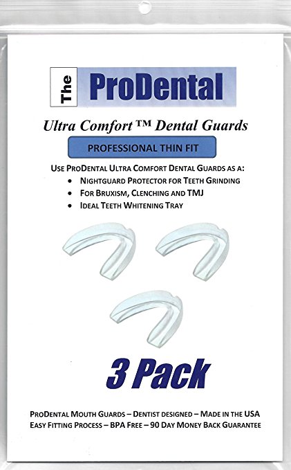 Dental Guard 3 pack-ProDental Ultra Comfort(TM) - Thin & Trim Anti Grinding and Teeth Whitening Mouth Guard - BPA Free - Stops Bruxism & Clenching - Hygienic, FDA Approved Soft Material - Made in USA