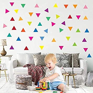 PARLAIM 45 PCS Triangles Rainbow Multi Size Kids Wall Stickers, Peel and Stick Dot Decals Polka Dot Wall Decals for Kids Room, Living Room, Bedroom, Classroom Decorations Multicolor