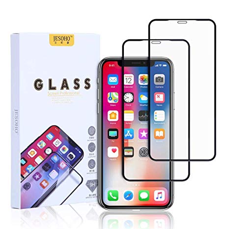 JESOHO Tempered Glass Screen Protector for iPhone X/iPhone Xs, (2 Packs), 3D Edge Full Coverage,Edge to Edge, 3D Touch, 9H Hardness, HD Clear Film, Anti-Scratches, Anti-Fingerprin
