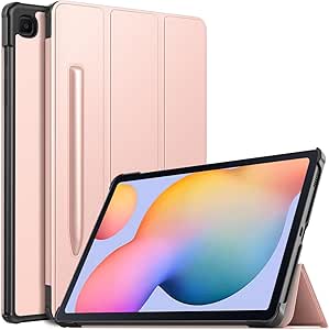 MoKo Case for Galaxy Tab S6 Lite 10.4 Inch 2024 2022 2020 (Model: SM-P620/P625/P613/P619/P610/P615/P617) with Built-in S Pen Holder, Slim Tri-Fold Soft TPU Cover with Auto-Wake/Sleep, Rose Gold