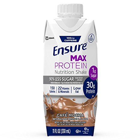 Ensure Max Protein Nutrition Shake with 30 g of protein, 1 g of sugar, Nutrition Shake, Mocha, 11 fl oz, 12 Count