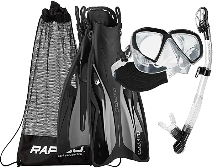 Phantom Aquatics Rapido Boutique Collection Otimo Duo Tempered Lenses Mask Fin Snorkel Snorkeling Set with Snorkel Gear Carry Bag