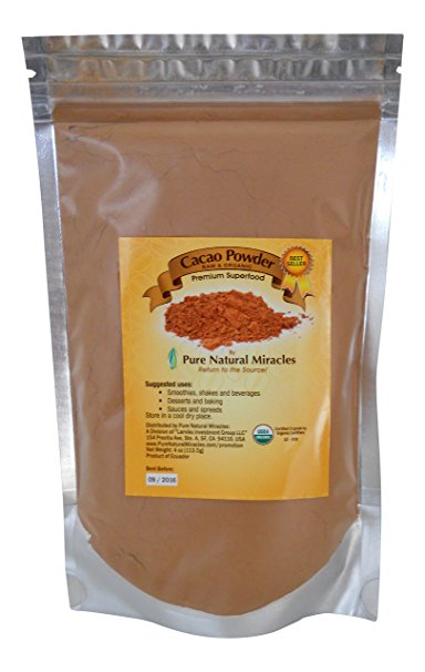 Pure Natural Miracles Raw Organic Cacao Powder, Best Unsweetened Cocoa, 100% USDA Certified