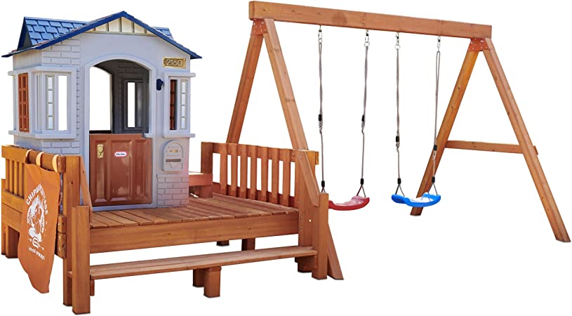 Real Wood Adventures Chipmunk Cottage Outdoor Wooden Backyard Playset with Swing Set and Playhouse for Kids by Little Tikes