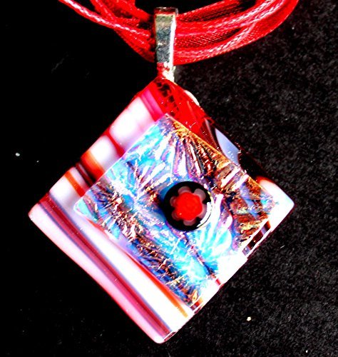 One of a Kind Dichroic Fused Glass Pendant on Organza Cord