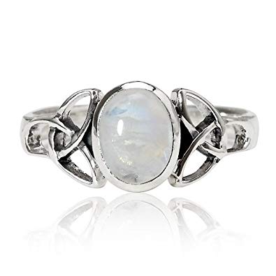 Chuvora 925 Sterling Silver 9 mm Genuine White Oval Moonstone Celtic Band Ring - Nickel Free