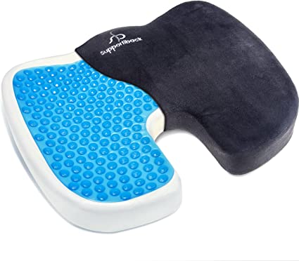 Supportiback Comfort Therapy Orthopedic Gel Seating Cushion — Ergonomic Memory Foam Coccyx Cushion for Lower Back, Tailbone and Sciatica Relief — Portable Seat Pad for Office, Home, Car, Wheelchair