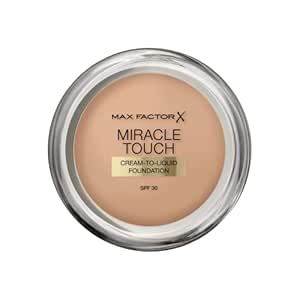 Max Factor Miracle Touch Foundation in der Farbe 75 Golden – Intensives, pudriges Make-up für ein makelloses Hautbild – Mit Lichtschutzfaktor 30