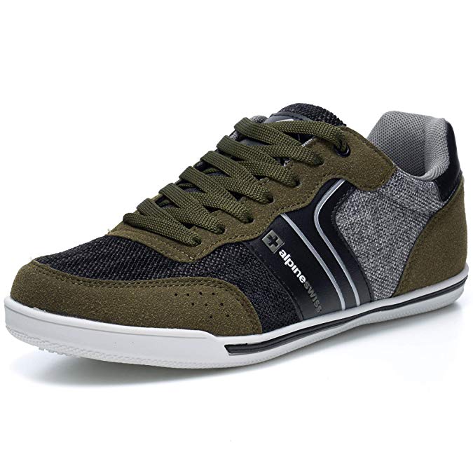 alpine swiss Liam Mens Fashion Sneakers Suede Trim Low Top Lace Up Tennis Shoes