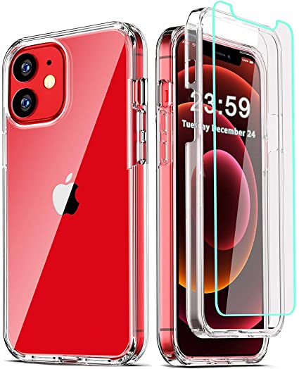 COOLQO Compatible for iPhone 12 Mini Case 5.4 Inch, with [2 x Tempered Glass Screen Protector] Clear 360 Full Body Coverage Silicone Protective 12 ft Shockproof for iPhone 12 Mini Cases Phone Cover