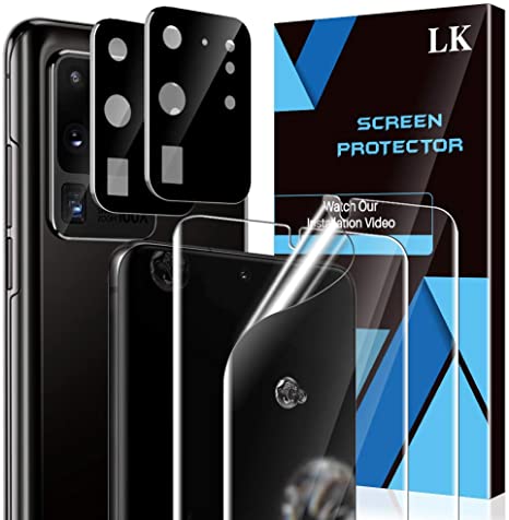 4 Pack LK 2 Pack Screen Protector   2 Pack Camera Lens Protector Compatible with Samsung Galaxy S20 Ultra 6.9-inch, Positioning Tool, In-Display Fingerprint Support, HD Ultra-Thin, Flexible TPU Film