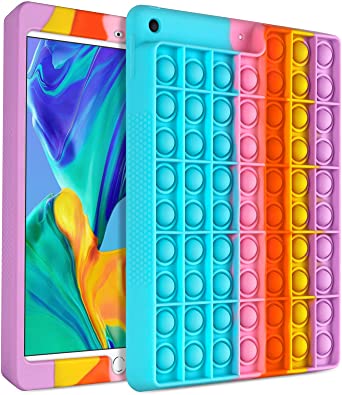Aemotoy for iPad 10.2 Case 2019 iPad 7th /2020 iPad 8th Gen Case Push Bubbles Fidget Toy Soft Silicone iPad Cover Stress Reliever for Women Girls Shockproof Full Body Protection for iPad 10.2 Inch