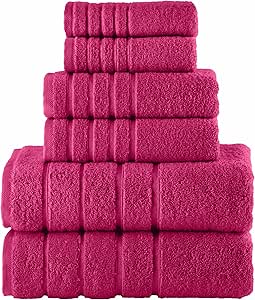 Elegant Comfort 4 Lines Viscose Stripe 6-Piece Premium Towel Set - 100% Turkish Cotton High Absorbent Luxury Bathroom Towels – includes 2 Washcloths, 2 Hand Towels and 2 Bath Towels Set, Hot Pink