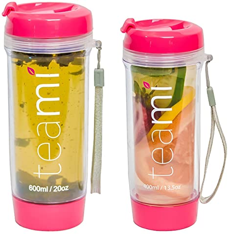 Teami Tea Tumbler Infuser Bottle - Pink, 20 Ounce - BPA FREE - Double Walled Mug, Hot or Cold - Our Best Infusion Bottles for Infused Fruit, Smoothies, Tea, even Coffee