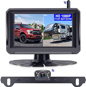 LeeKooLuu Digital Wireless Backup Camera System for Car/RV/Truck/Van/Trailer/Pickup with 5''Monitor Rear/Side/Front View Camera Continuous/Reverse Night Vision IP69 Waterproof Guide Lines On/Off