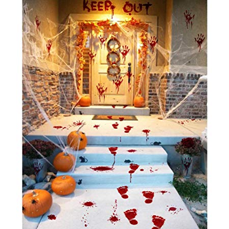 Halloween Party Decorations Zombie Vampire Halloween Party Decor Bloody Hand Footprints Window Wall Decals Zombie Vampire Party Supplies Decorations for Kids Party Floor Sticker Clings