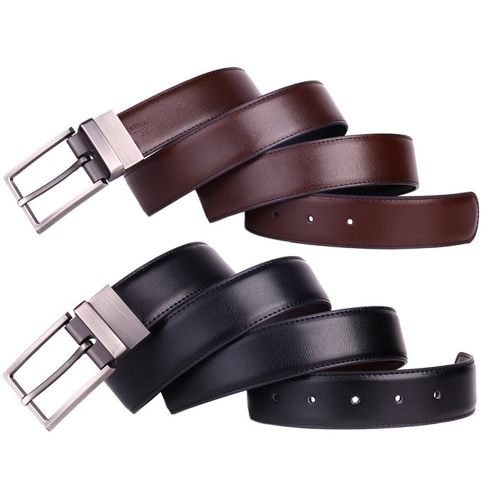 Beltox Fine Men's Reversible Leather Formal Belt Rotated Buckle Size 30" to 48"