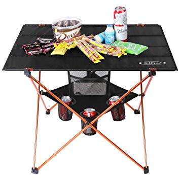 G4Free Folding Camp Table, Lightweight Large Portable Camping Table with 4 Cup Holders and Carrying Bag for Indoor Outdoor Picnic, BBQ, Beach, Hiking, Travel, Fishing