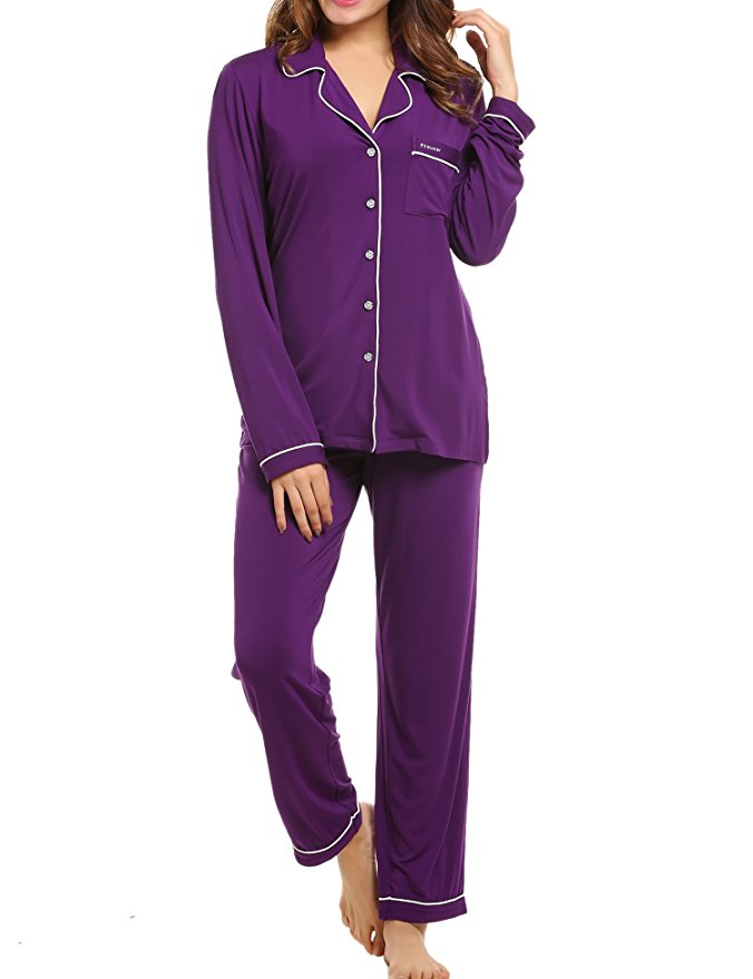 Ekouaer Women's Comfort Sleepwear Long Sleeve Pajama with Pj Set (XS-XL)