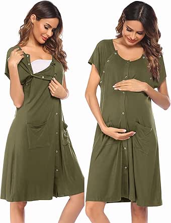 Ekouaer 3 in 1 Labor/Delivery/Hospital Gown Nursing Dress Maternity Nightgown Sleepwear for Breastfeeding with Button S-XXL