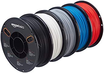 AmazonBasics PLA 3D Printer Filament, 1.75mm, 5 Assorted Colors, 1 kg per Spool, 5 Spools