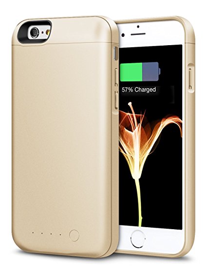 iPhone 6S Battery Case, iPhone 6 Battery Case, HoneyAKE 5000mAh Portable Charger iPhone 6 Extended Battery Backup Charging Case Power Bank for iPhone 6S/6 4.7-Gold