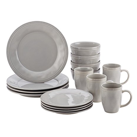 Rachael Ray Cucina Dinnerware 16-Piece Stoneware Dinnerware Set, Sea Salt Grey