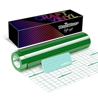 TECKWRAP 001 Vinyl Glossy Permanent Vinyl Adhesive Vinyl Roll for Cutters, Signs, Scrapbooking, Craft, Die Cutters 12" x 20ft, Glossy Grass Green