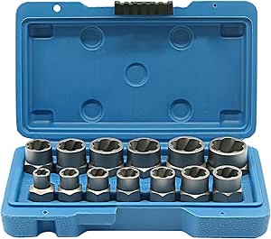 13Pcs Screw Extractor Set, Easy Out Bolt Extractor Kit with Bottom 3/8Inch Drive, Multi-Spline Extractors for Removing Damaged Broken Rounded Off Bolt & Nut Remover Set