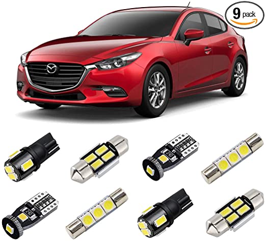 BRISHINE White Interior LED Lights Kit for Mazda 3 Hatchback 2014 2015 2016 2017 2018 Super Bright 6000K LED Interior Light Bulbs Package   License Plate Lights and Install Tool