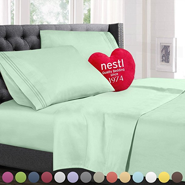 Call King Size Bed Sheets Set Mint, Highest Quality Bedding Sheets Set on Amazon, 4-Piece Bed Set, Deep Pockets Fitted Sheet, 100% Luxury Soft Microfiber, Hypoallergenic, Cool & Breathable