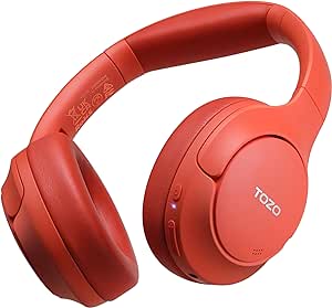 TOZO HT2 Hybrid Active Noise Cancelling Headphones, Wireless Over Ear Bluetooth Headphones, 60H Playtime, Hi-Res Audio Custom EQ via App Deep Bass Comfort Fit Ear Cups, for Home Office Travel Red