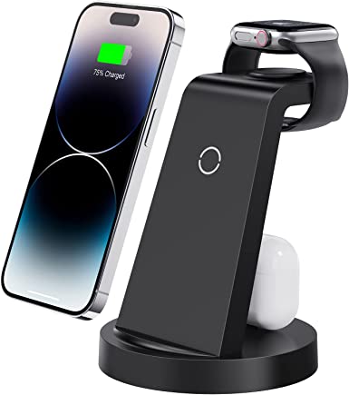 3 in 1 Charging Station for iPhone, Wireless Charger for iPhone 14 13 12 11 X Pro Max & Apple Watch - Charging Stand Dock for AirPods