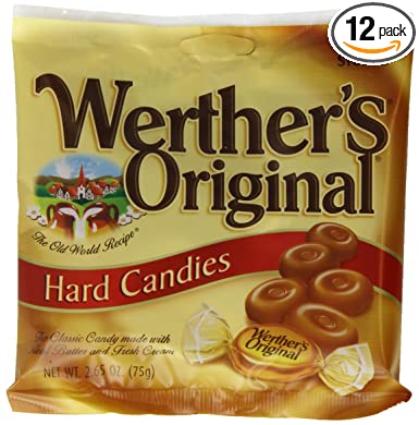 WERTHER'S ORIGINAL Caramel Hard Candies, 2.65 Ounce Bag (Pack of 12), Hard Candy, Bulk Candy, Individually Wrapped Candy Caramels, Caramel Candy Sweets, Bag of Candy, Hard Candy Bulk