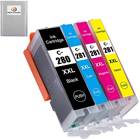 NEXTPAGE Compatible Ink Cartridges Replacement for Canon CLI-280XXL CLI-281XXL Work with Pixma TR8520 TS9120 TS8120 TS6120 TR7520 TS6220 TS8220 TS9520 TS9521C (Black, Cyan, Magenta, Yellow, 4 Pack)