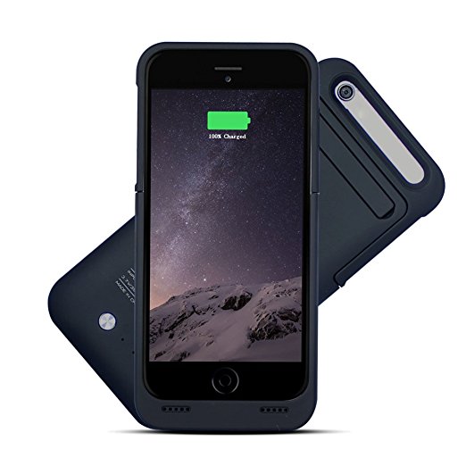 BSWHW Rechargeable Backup Power Cover 3500mah For 4.7" iPhone 6 with Built-in Kickstand,External Power Bank Case Backup Battery Charge Cover Portable Charging Case Cover protection case (Carbon)