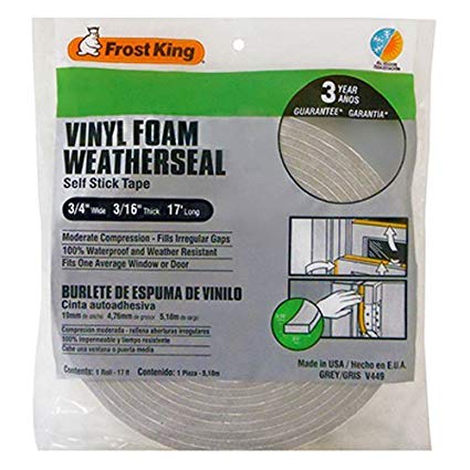 Frost King V449H Vinyl Foam Tape 3/16-Inch, Grey by Frost King