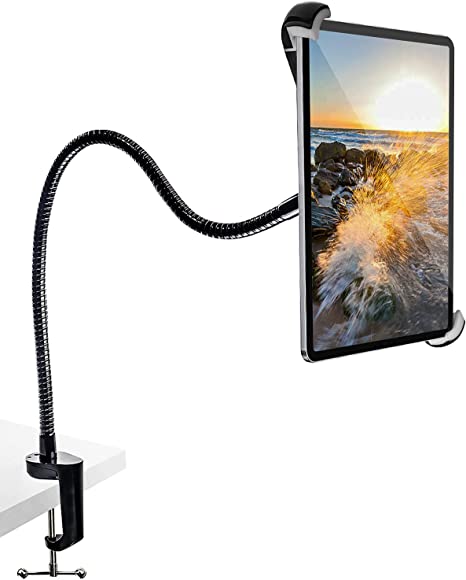 Gooseneck Large Tablet Stand, woleyi Heavy Duty Aluminum Long Arm Desk iPad Holder, Flexible Arm Clip Tablet Mount for iPad Pro 9.7, 10.5, 12.9 Air, Galaxy Tabs, Surface Pro/GO, More 9.5-14.5" Tablets