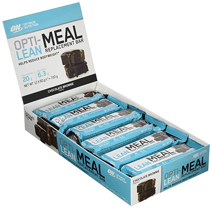 Optimum Nutrition Opti-Lean Meal Replacement Protein Bar with Vitamin B12, Vitamin C and Vitamin D and High Fibre. Protein Meal Replacement by ON - Chocolate Brownie, Pack of 12, 60g