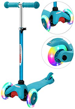 ChromeWheels Scooter for Kids, Deluxe 3 Wheel Scooter for Toddlers 4 Adjustable Height Glider with Kick Scooters, Lean to Steer with LED Flashing Light for Ages 3-6 Girls Boys