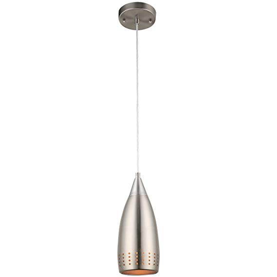 Westinghouse 6101300 Contemporary One-Light Adjustable Mini Pendant with Perforated Metal Shade, Brushed Nickel Finish