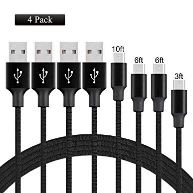 IEXUS Phone Charger Extra Long Nylon Braided 4Pack 3FT 6FT 6FT 10FT USB Syncing Charging Cable Compatible Phone Charger X 8 8 Plus 7 7 Plus 6s 6s Plus SE(Black)