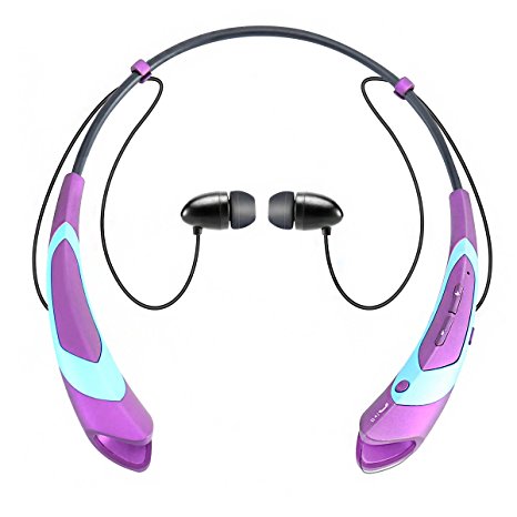 Bluetooth Earphone Headphones ,V4.1 Stereo Noise Cancelling Wireless Headset , Sport Neckband Style Magnetic Earbuds With Mic For Iphone Series And Android Phones (purple)